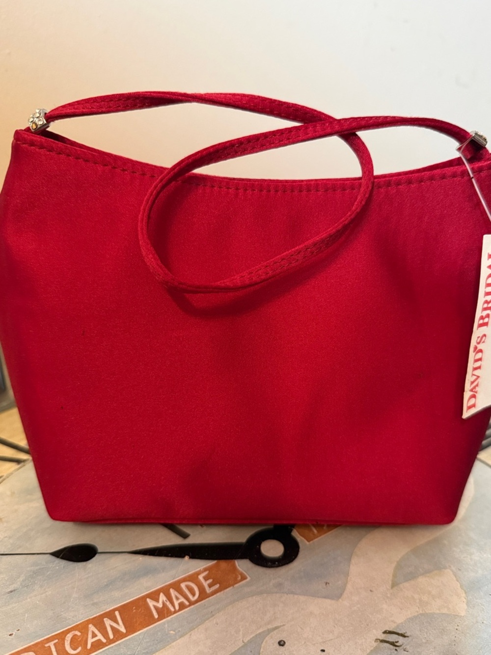 David's Bridal candy apple red Satin evening Bag